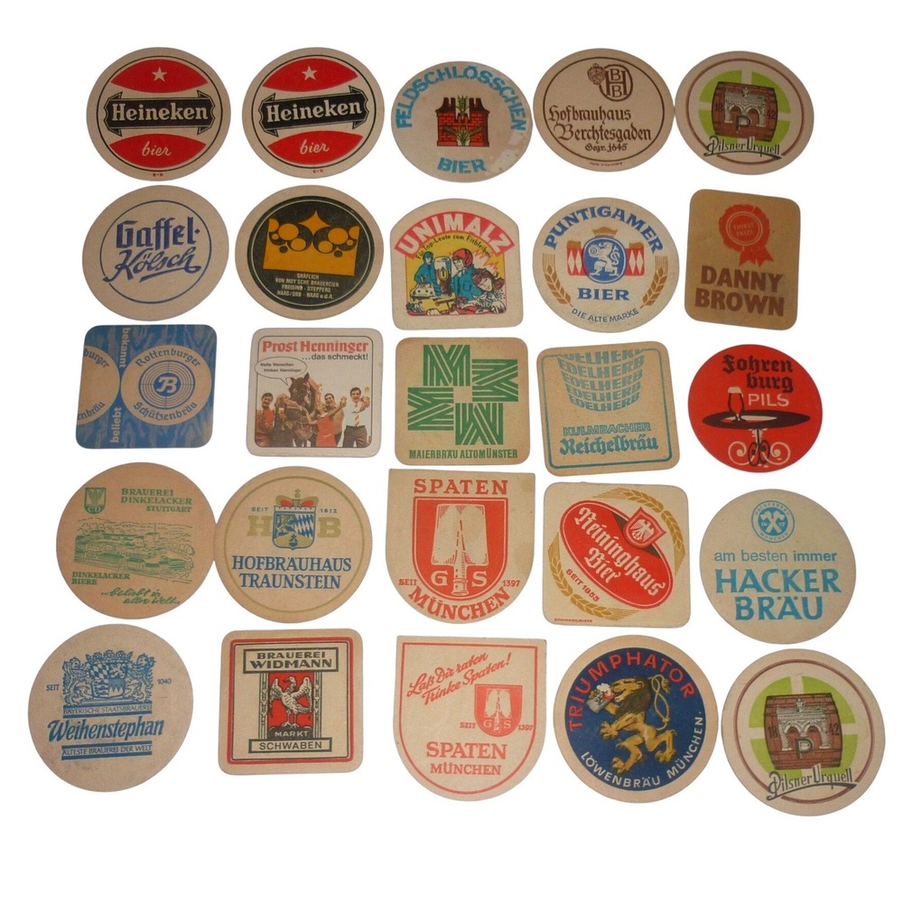 Vintage German Beer Coaster Lot 25pc‎ Heineken Hofbrauhaus Spaten Bar